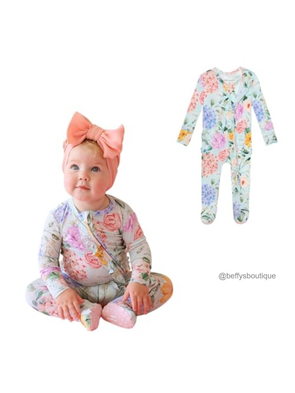 Baby Girls Footie Pajamas - Soft Viscose from Bamboo, Ruffle Trim, Reversible
